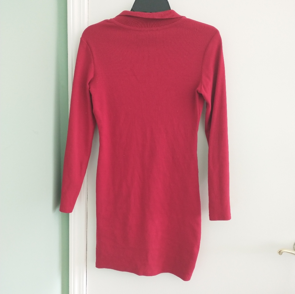 Women's red long sleeve midi Zara ribbed bodycon dress - Picture 8 of 9
